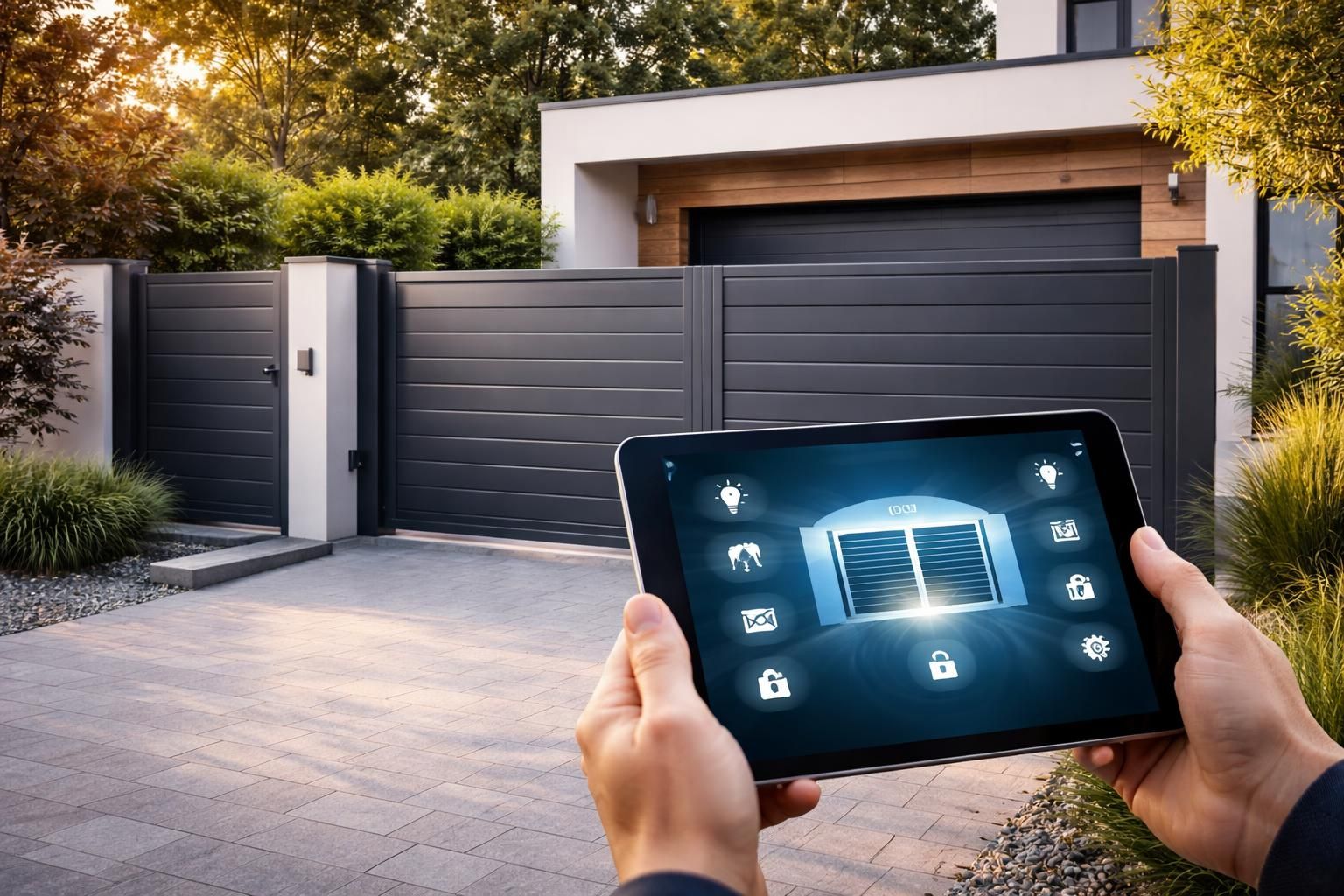 découvrez notre portail portillon de garage avec accès rapide via tablette tactile, pour une domotique moderne et simplifiée.