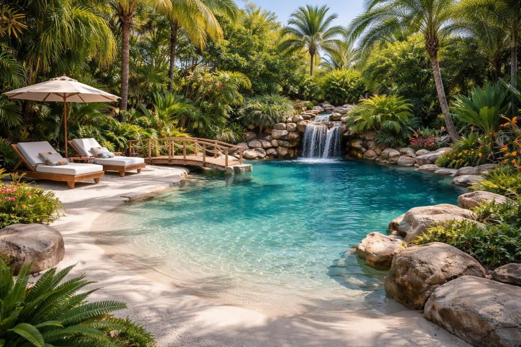 découvrez le prix détaillé d'une piscine style lagon, incluant les coûts de construction, matériaux, équipements et entretien pour un projet sur mesure.